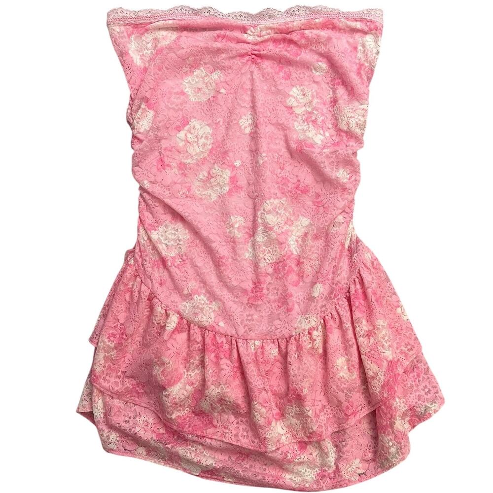 VS PINK x LOVESHACKFANCY Strapless Lace Mini Dress Pink Floral Small